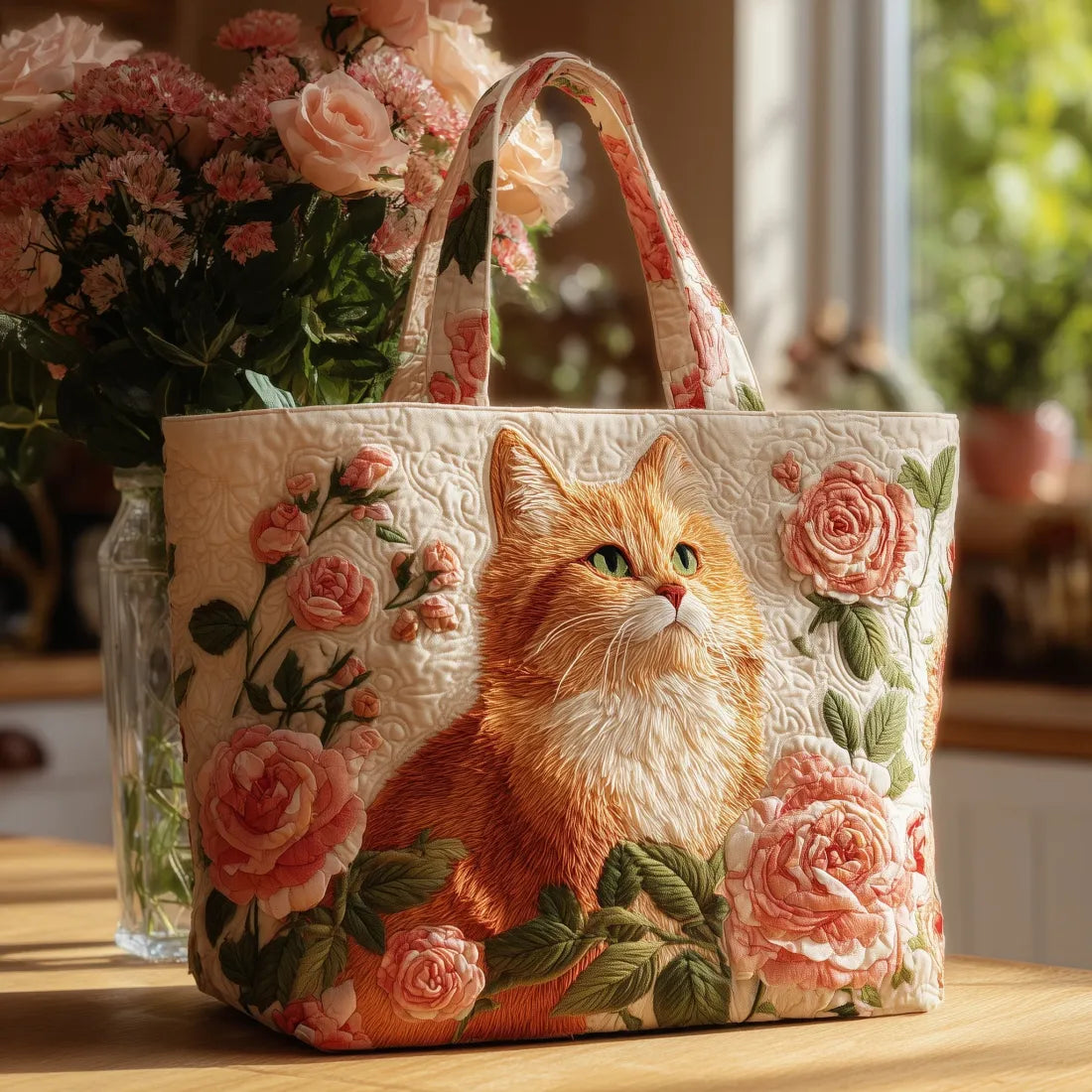 Ambachtelijke Rode Kat Tas met Rozen